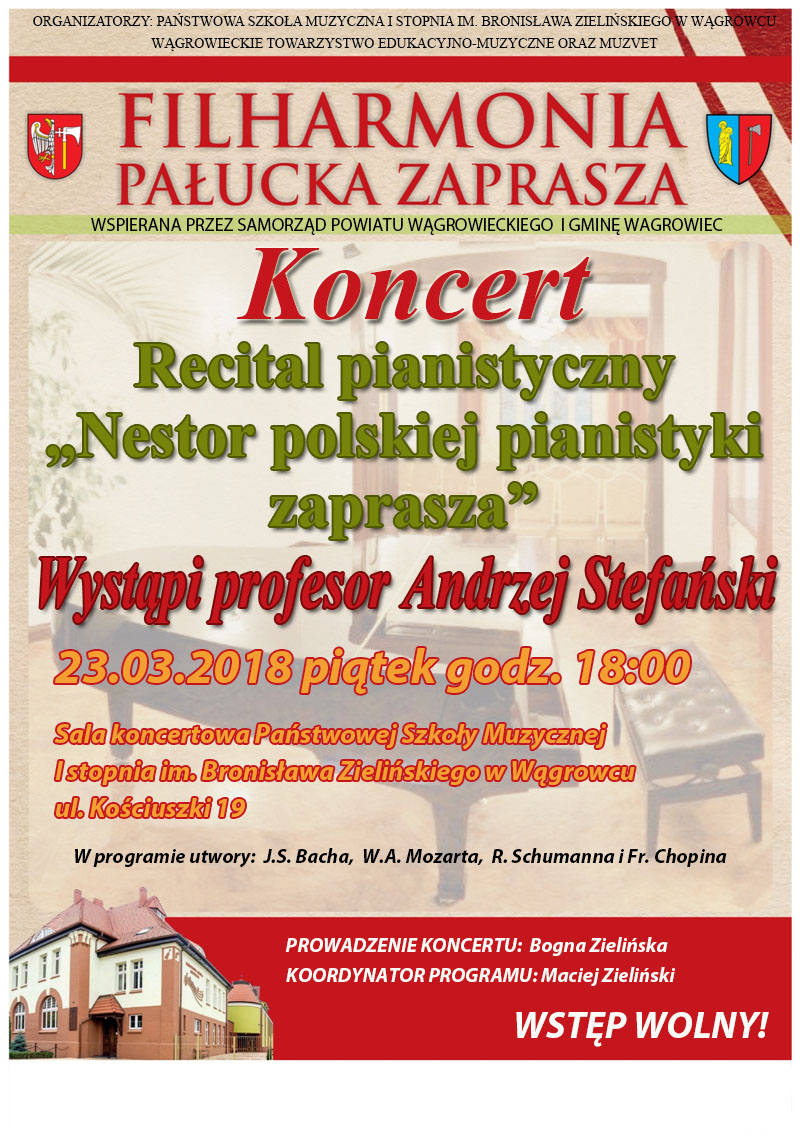 Filharmonia Pałucka zaprasza na recital pianistyczny profesora Andrzeja Stefańskiego