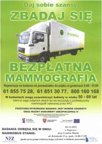 Zbadaj się - bezpłatna mammografia 4 grudnia - plakat