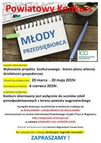 Powiatowy Konkurs "MŁODY PRZEDSIĘBIORCA" dla młodzieży ze szkół ponadpodstawowych - plakat