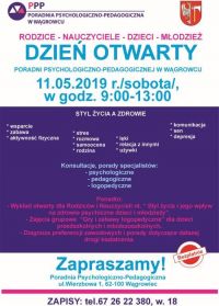 Dzień Otwarty w poradni - zapraszamy 11 maja - plakat