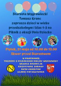 Starosta Wągrowiecki zaprasza na piknik z okazji Dnia Dziecka - plakat