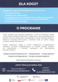 Program rehabilitacji neurologicznej osób po udarach mózgu - ulotka Szamotuły