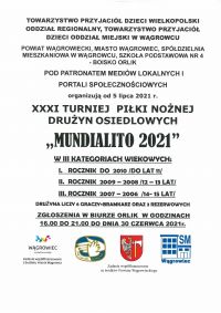 XXXI TURNIEJ PIŁKI NOŻNEJ DRUŻYN OSIEDLOWYCH „MUNDIALITO 2021” - plakat