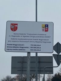 Przebudowany chodnik przy ulicy Rgielskiej w Wągrowcu - tablica informacyjna