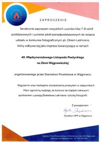 Powiatowy Konkurs Fotograficzny pt. "Okiem Leśmiana" - zaproszenie, regulamin i załączniki