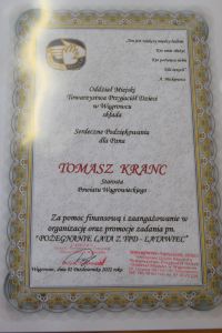 Podziękowanie od TPD dla Starosty Wągrowieckiego