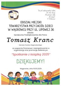 Podziękowania dla Starosty Wągrowieckiego Tomasza Kranca