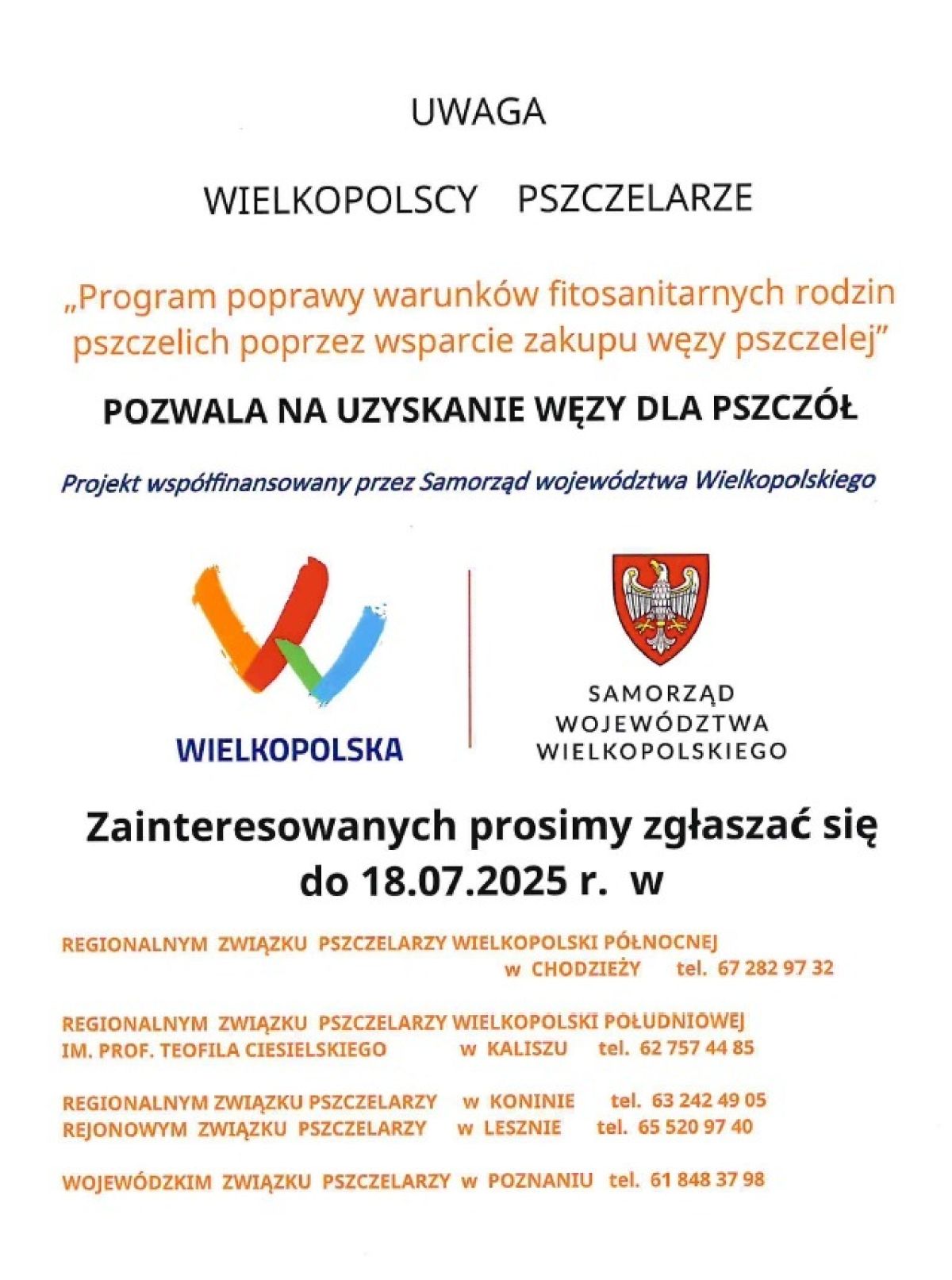 Program poprawy warunków fitosanitarnych rodzin pszczelich poprzez wsparcie zakupu węzy pszczelej