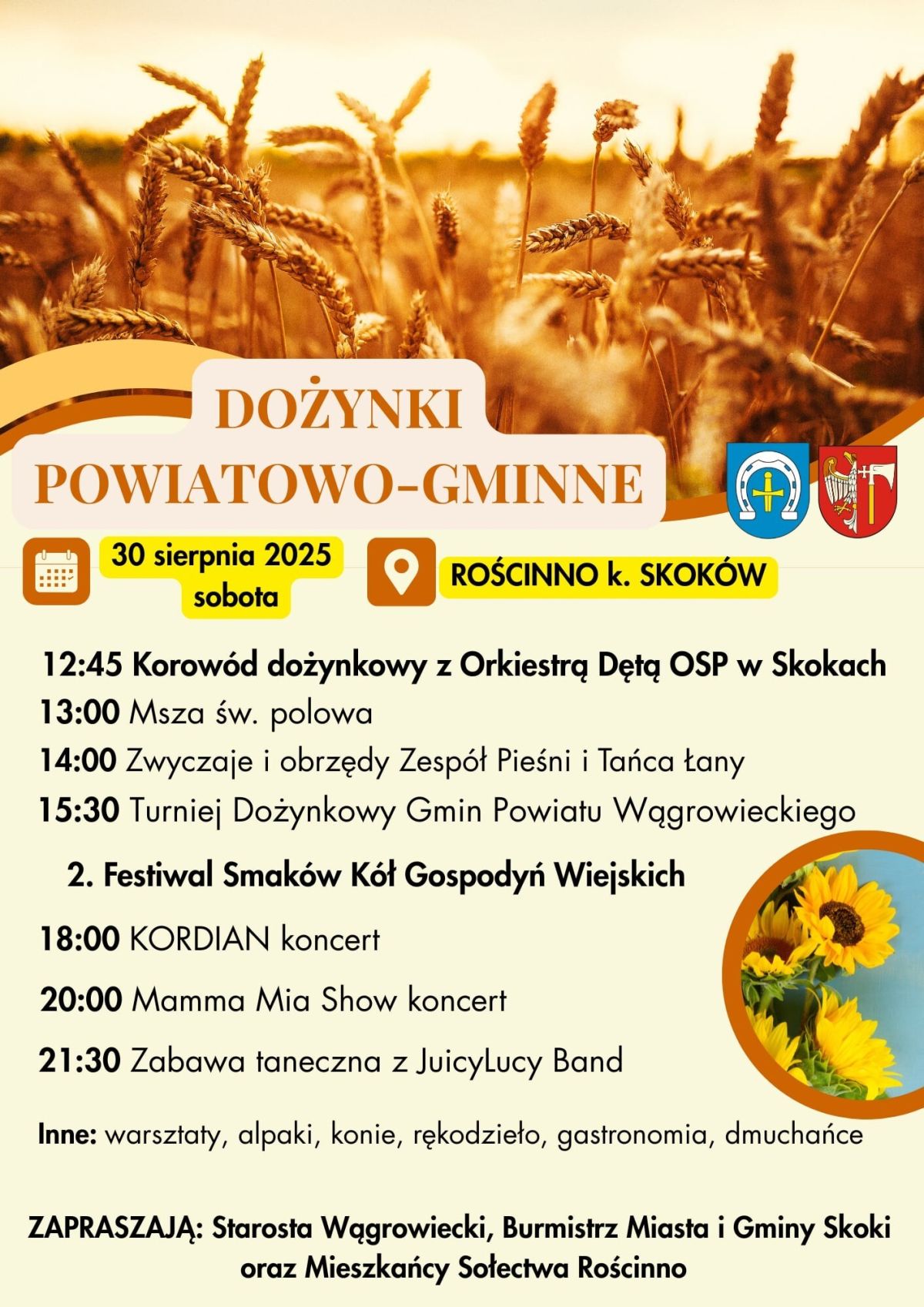 Dożynki Powiatowo-Gminne 2025 w Rościnnie - plakat