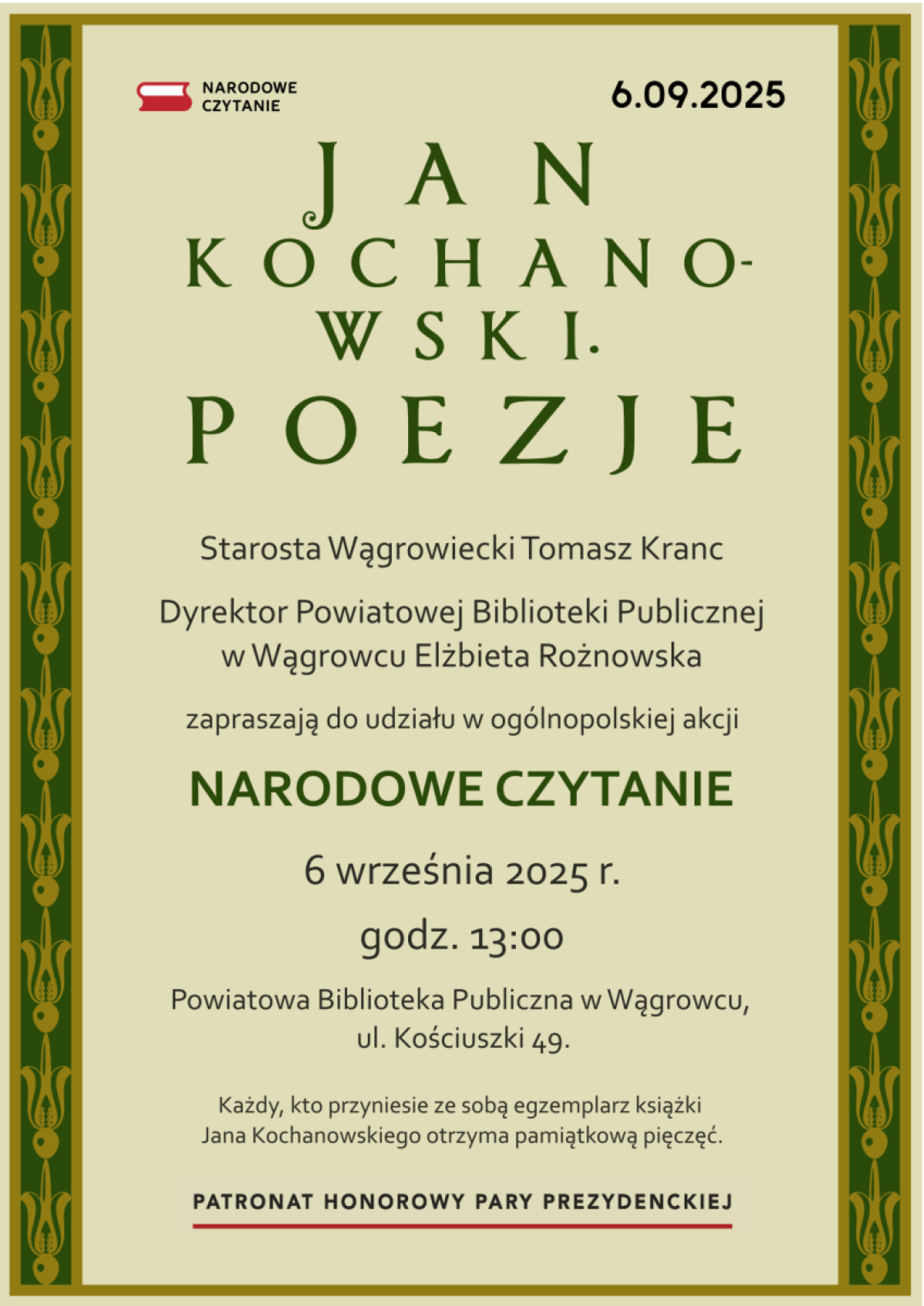 Narodowe Czytanie 2025 w PBP - plakat