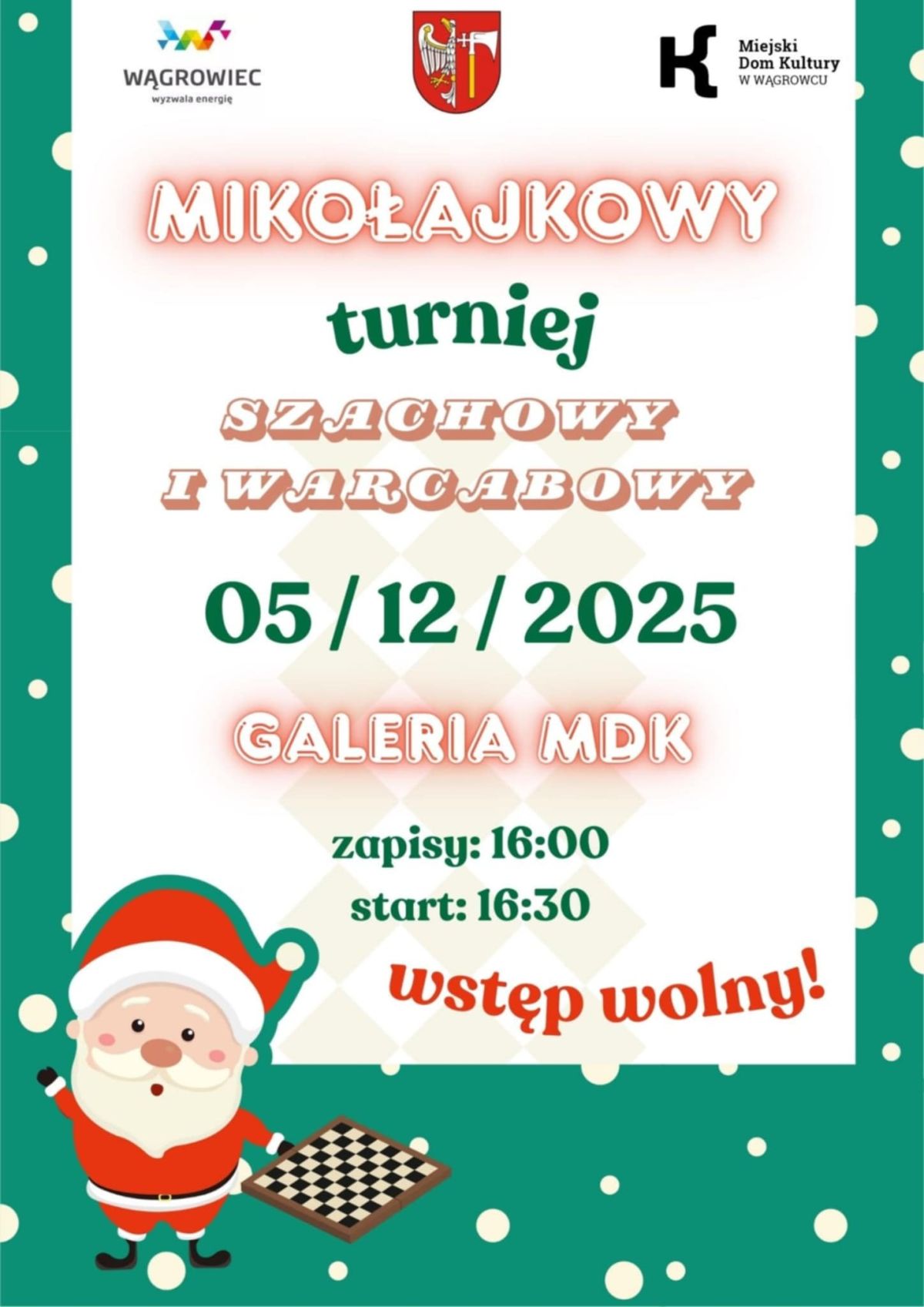 Mikołajkowy Turniej Szachowy i Warcabowy - plakat