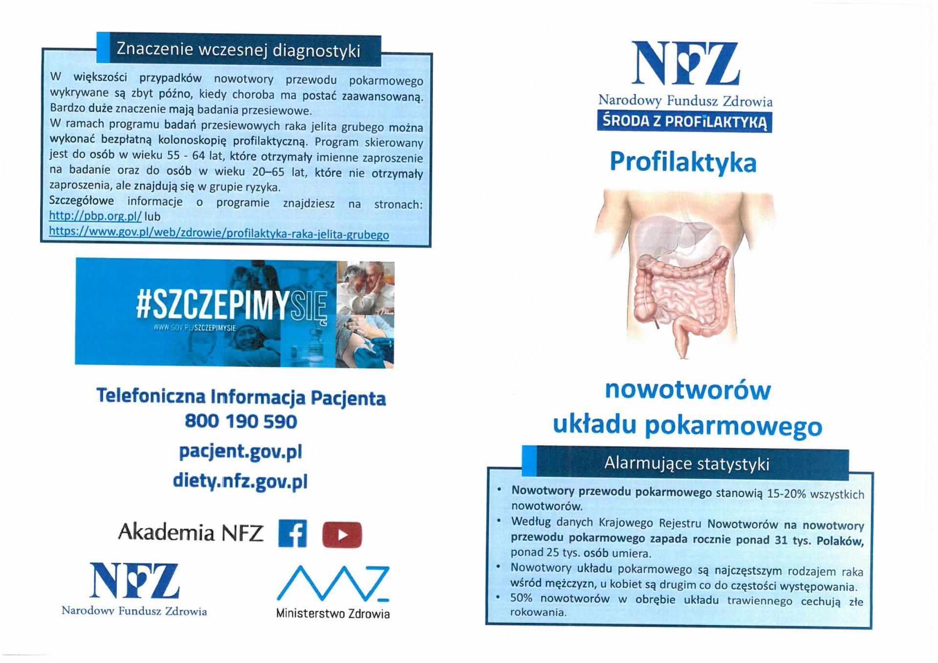 „Środa z profilaktyką” - PROFILAKTYKA NOWOTWORÓW UKŁADU POKARMOWEGO