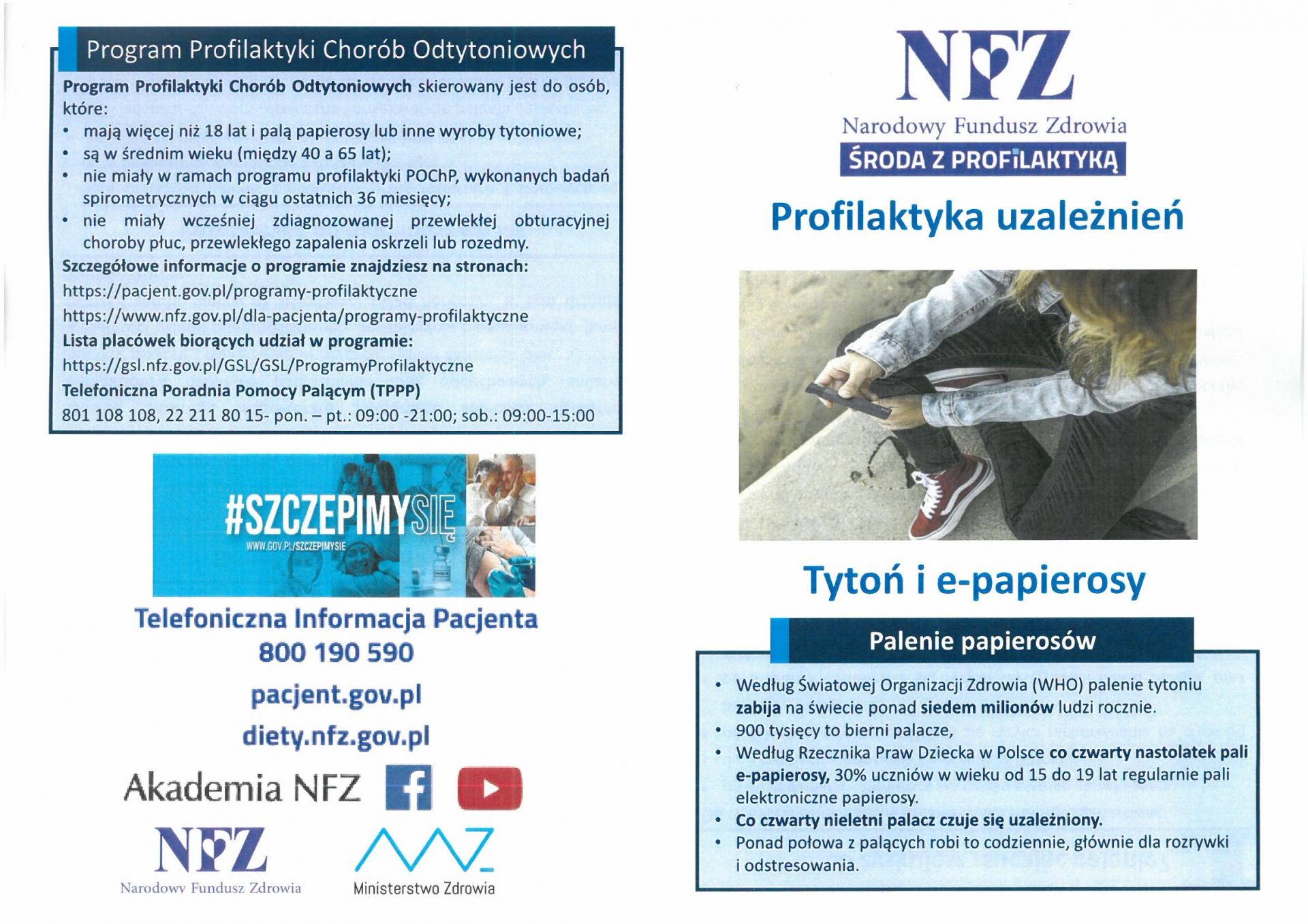 Środa z profilaktyką: PROFILAKTYKA UZALEŻNIEŃ – TYTOŃ I E-PAPIEROSY