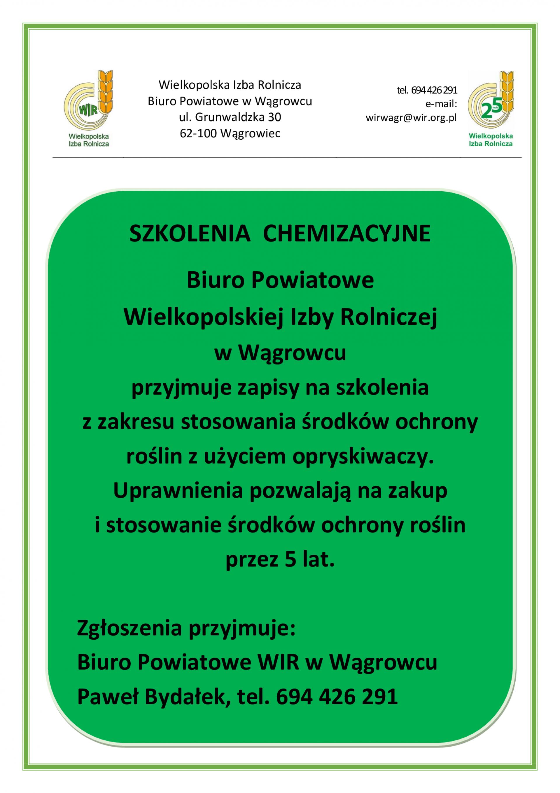 WIR informuje: zapisy na szkolenia chemizacyjne