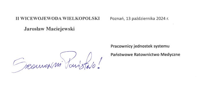 Życzenia II Wicewojewody Wielkopolskiego z okazji Dnia Ratownictwa Medycznego
