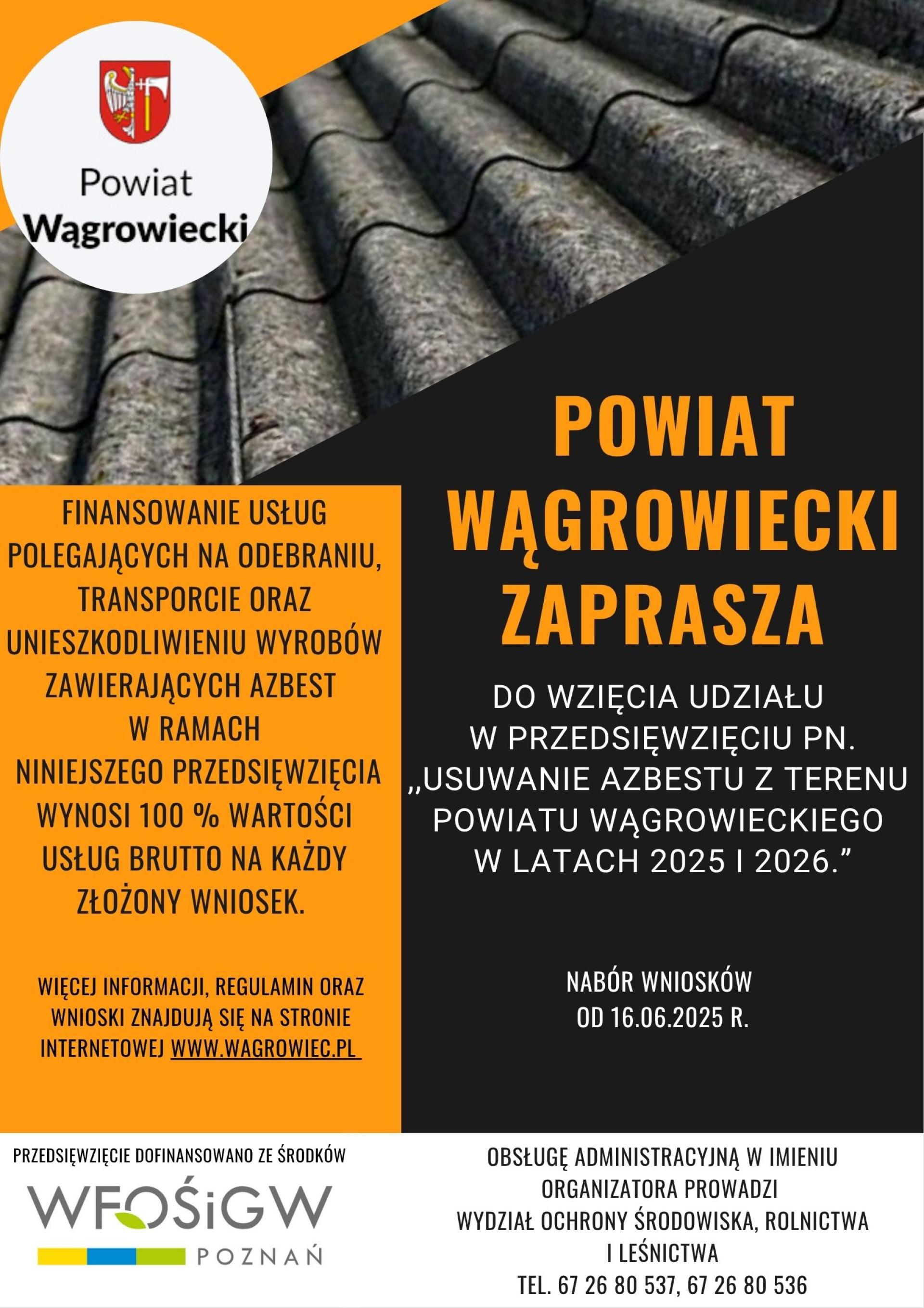 Usuwanie azbestu z terenu Powiatu Wągrowieckiego w latach 2025 i 2026