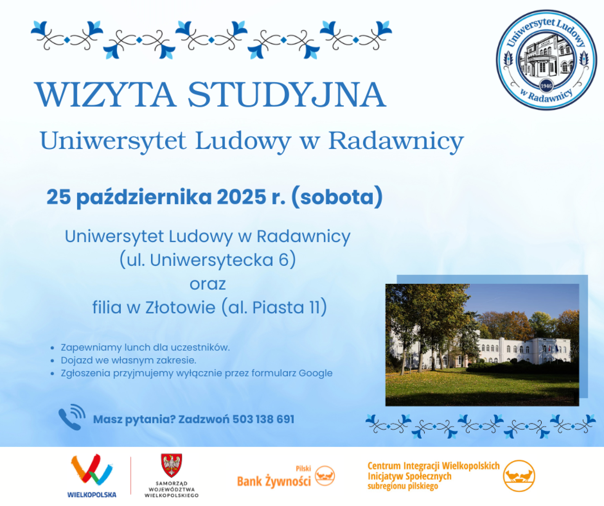 Wizyta studyjna do Uniwersytetu Ludowego w Radawnicy - zaproszenie