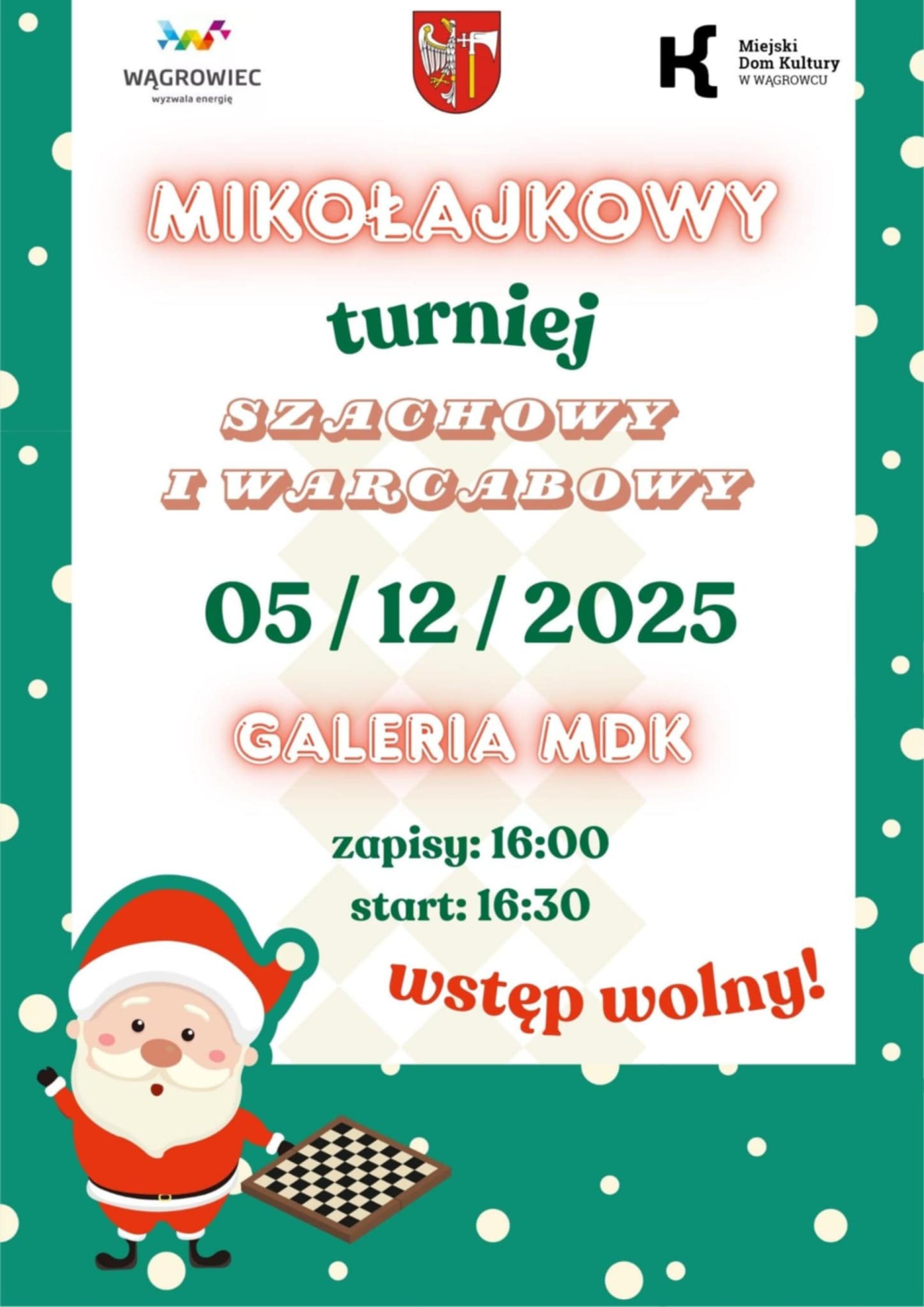 Zapraszamy na Mikołajkowy Turniej Szachowy i Warcabowy
